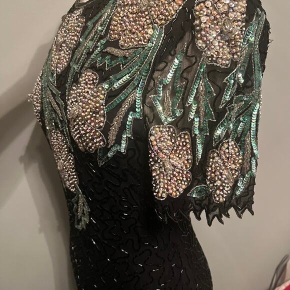 Vintage 80s Scala Silk Beaded Dress Size Small - Picture 3 of 8
